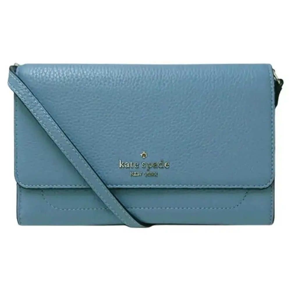 New W/O Tags Kate Spade Harlow Wallet on a String Pebble Leather in Dusty Blue